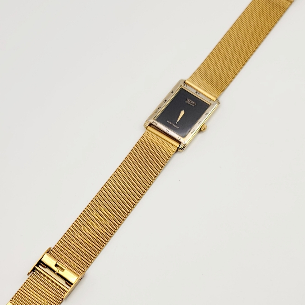 Vintage Citizen Elegance 2200 Gold Tank Watch – Black Dial, Mesh Band, Unisex - Picture 5 of 7